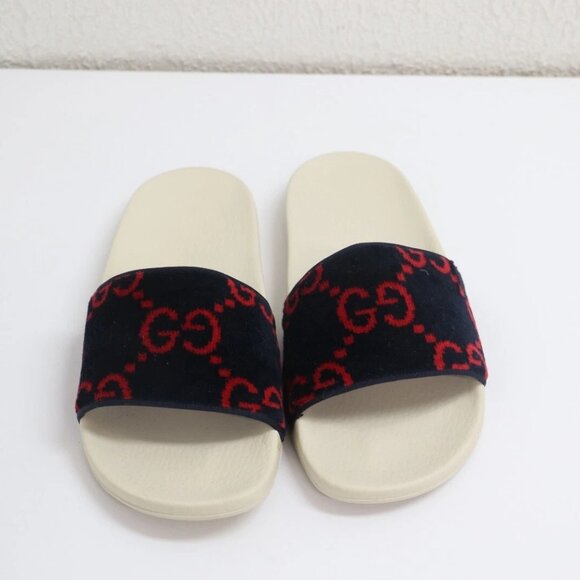 Gucci Velvet GG Monogram Women's Blue/Red Slide Sandals Size G 40/US 10 - Picture 1 of 11